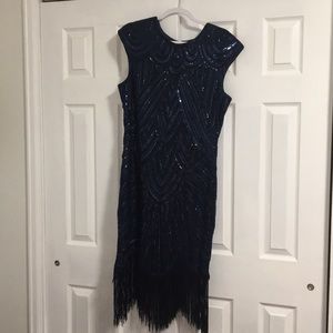 Navy Blue Sequined Flapper Dress